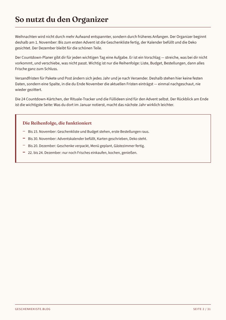 Der Advents-Organizer – Vorschau Seite 2